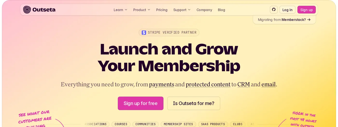 Outseta — screenshot of the hero section