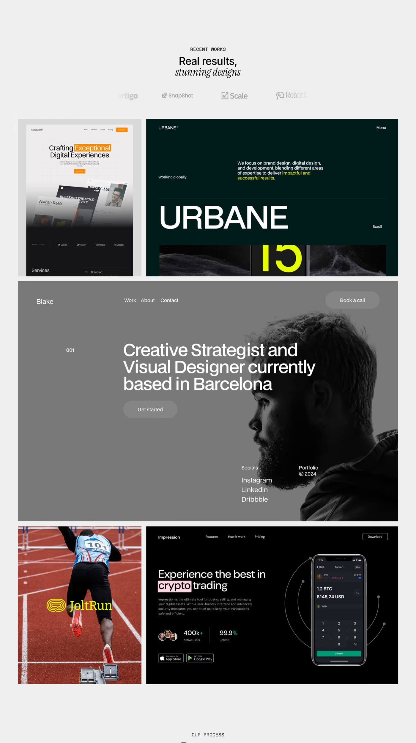 Outshift — screenshot of the portfolio section