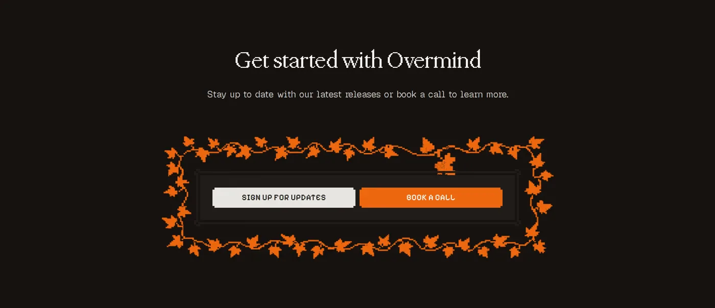 Overmind — screenshot of the call to action section