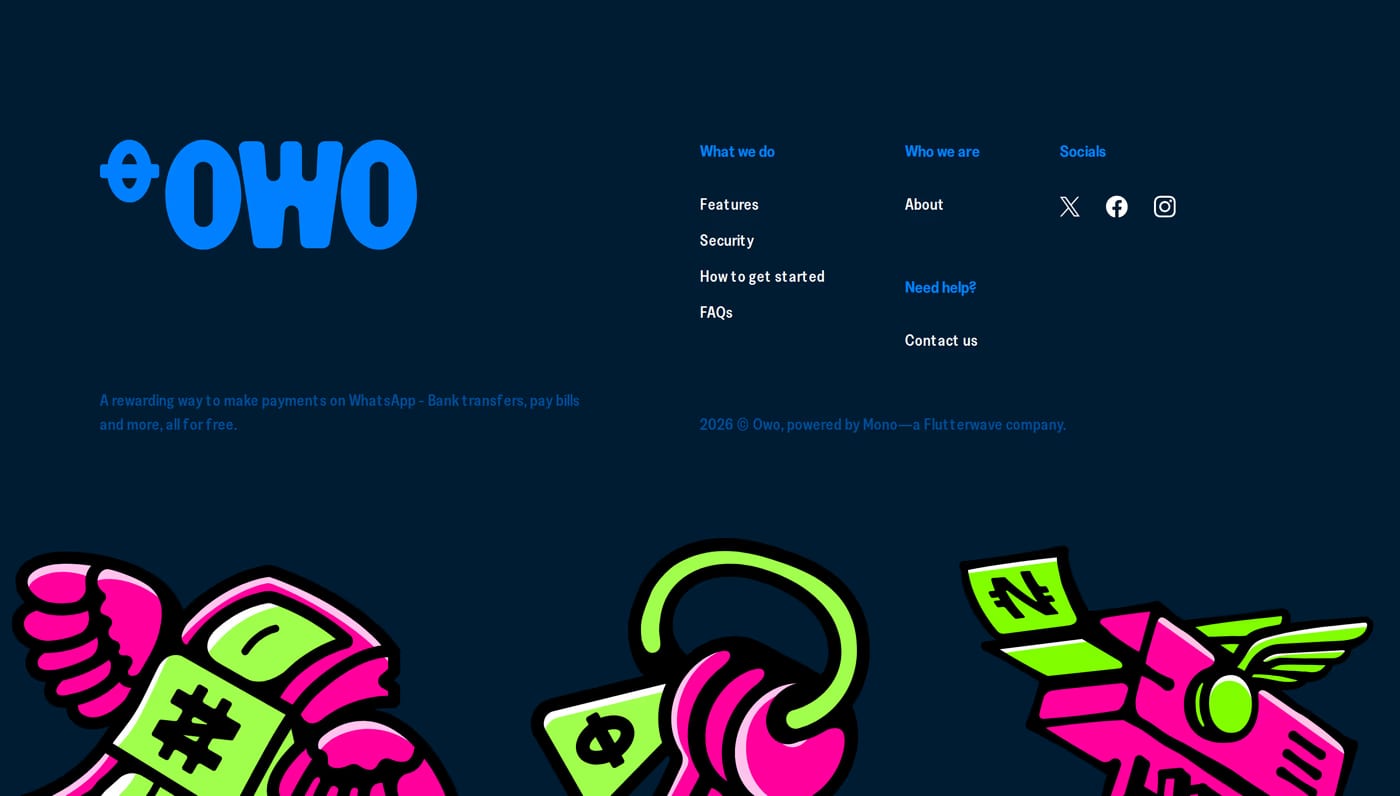 OWO — screenshot of the footer section