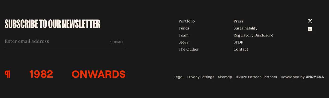 Partech — screenshot of the footer section