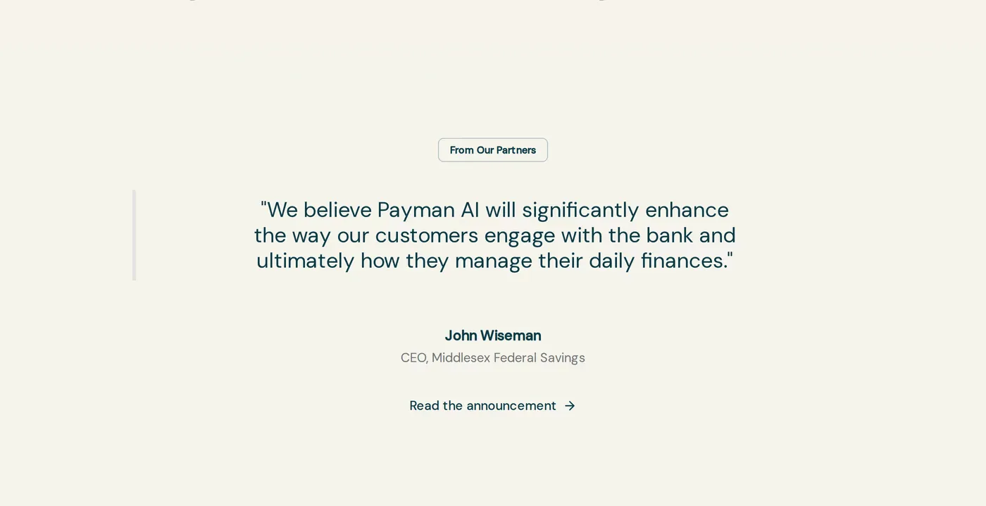 Payman — screenshot of the testimonials section