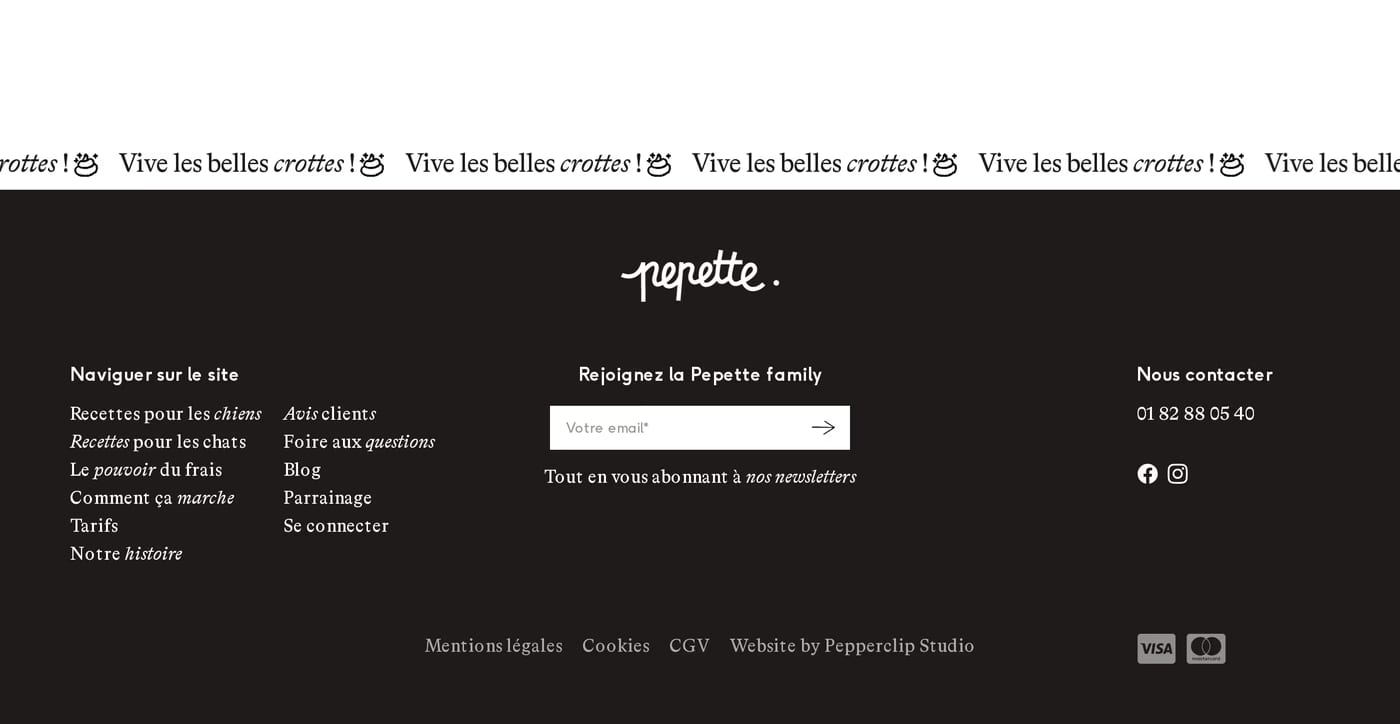 Pepette — screenshot of the footer section