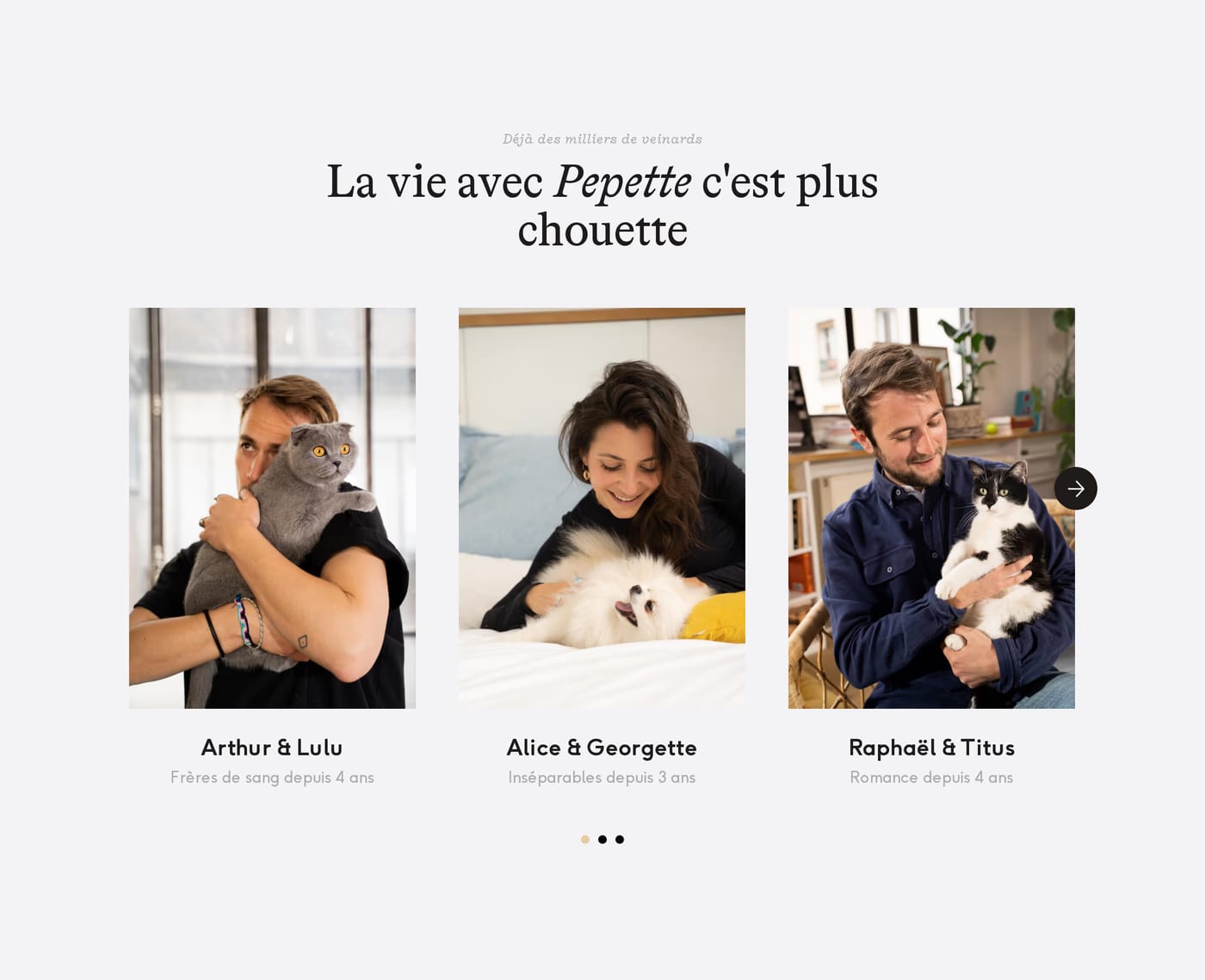 Pepette — screenshot of the testimonials section