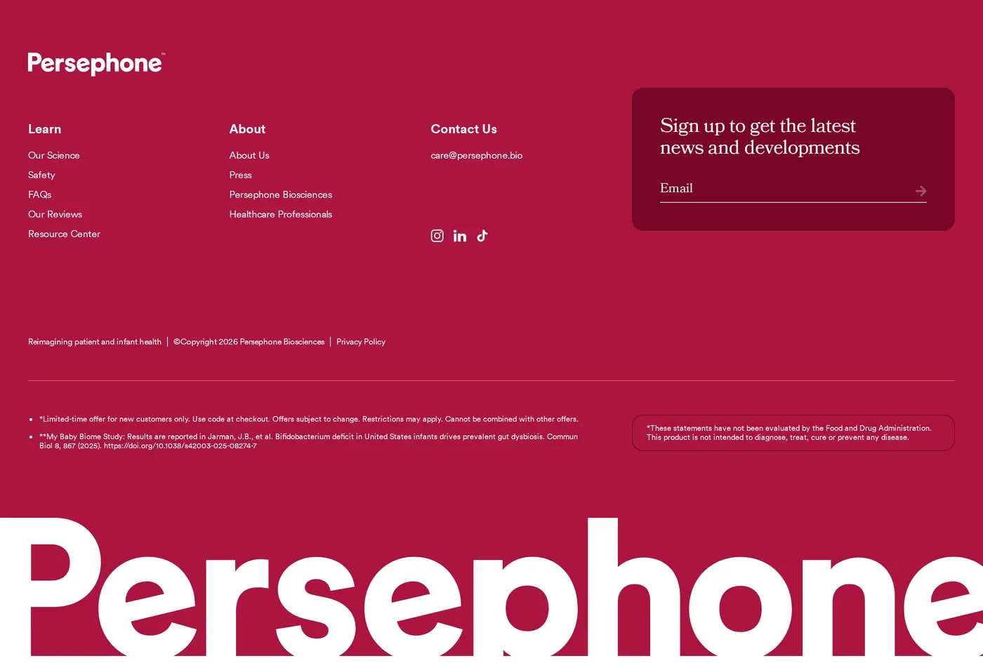 Persephone — screenshot of the footer section