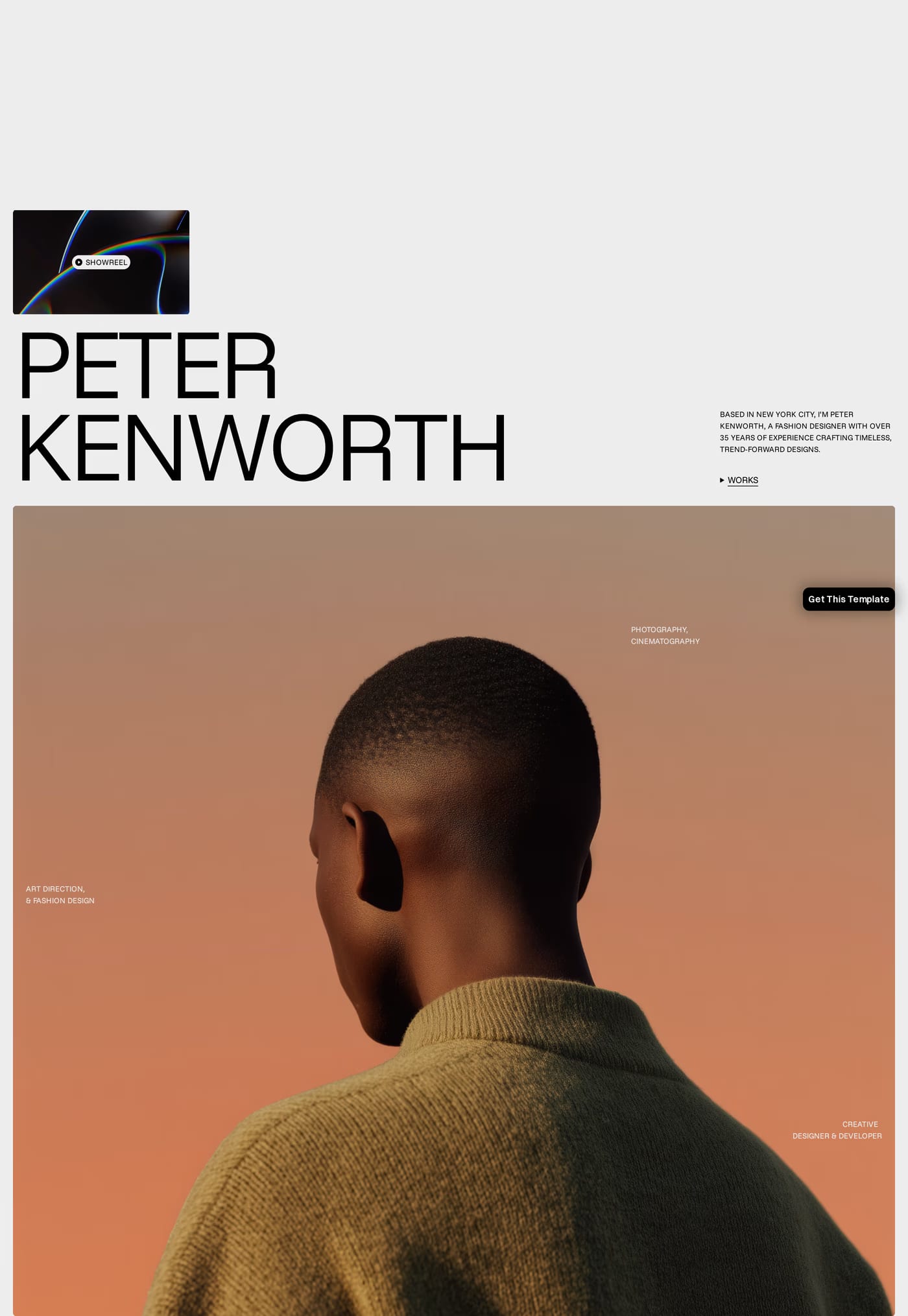 Peter Kenworth — screenshot of the hero section