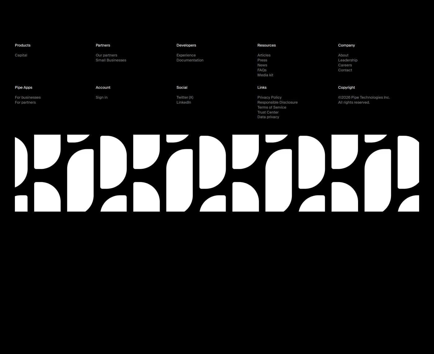 Pipe — screenshot of the footer section