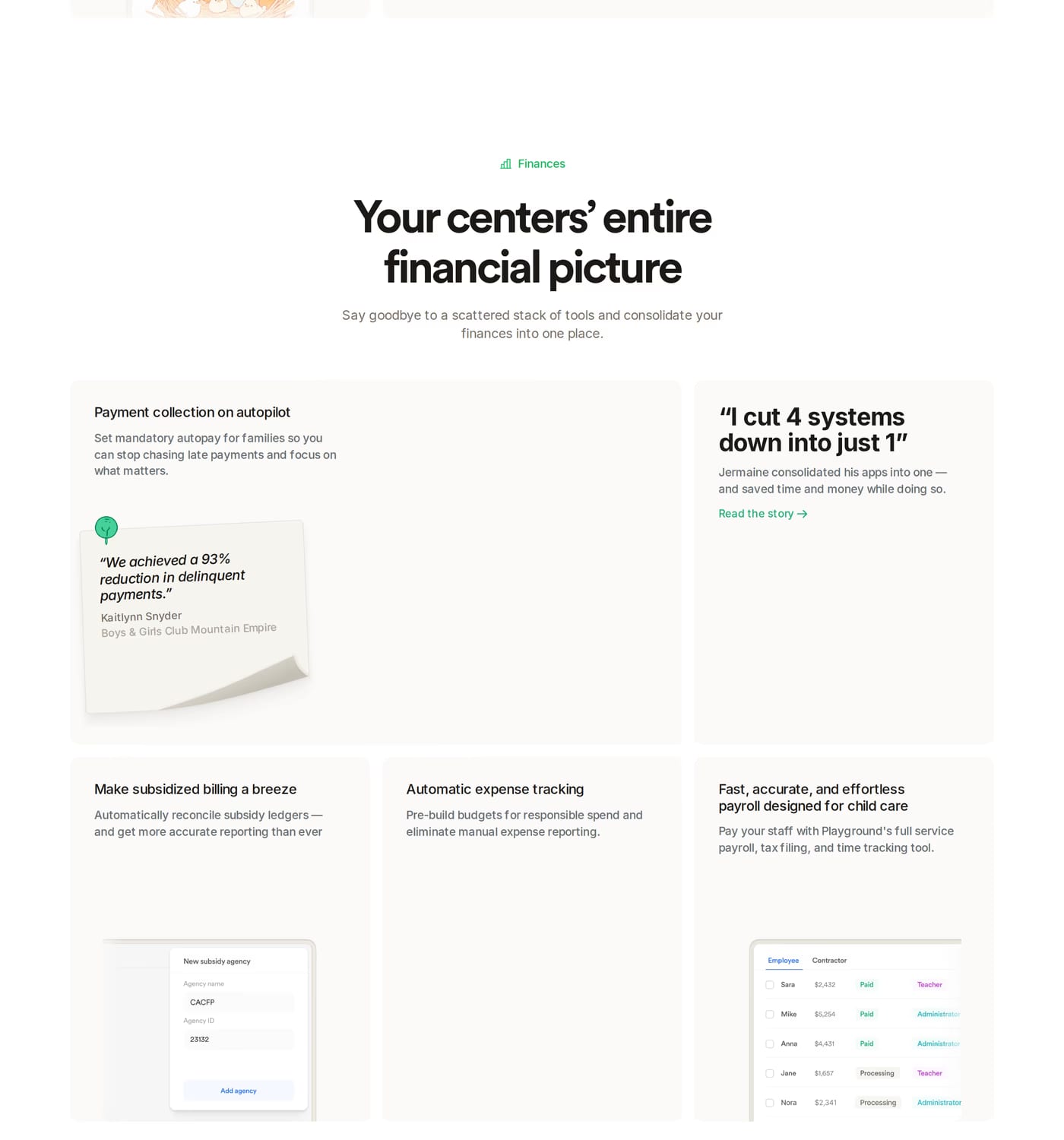 Playground — screenshot of the features section