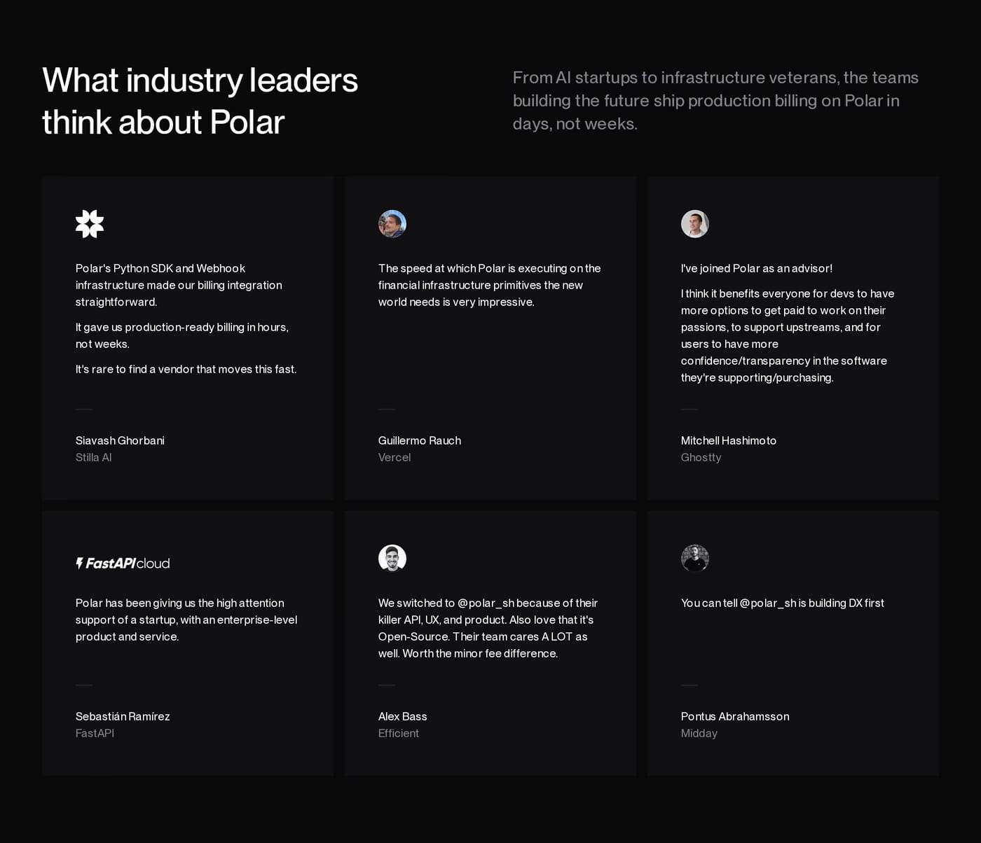 Polar Testimonials section