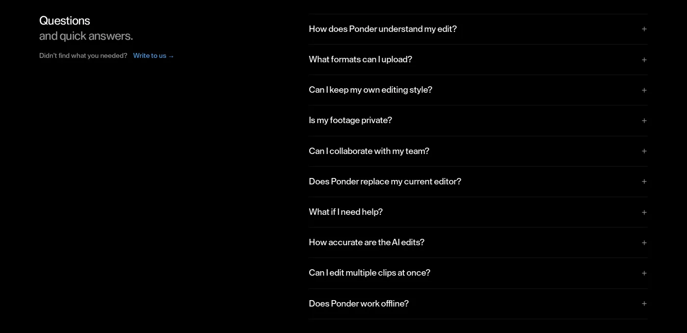 Ponder — screenshot of the faq section