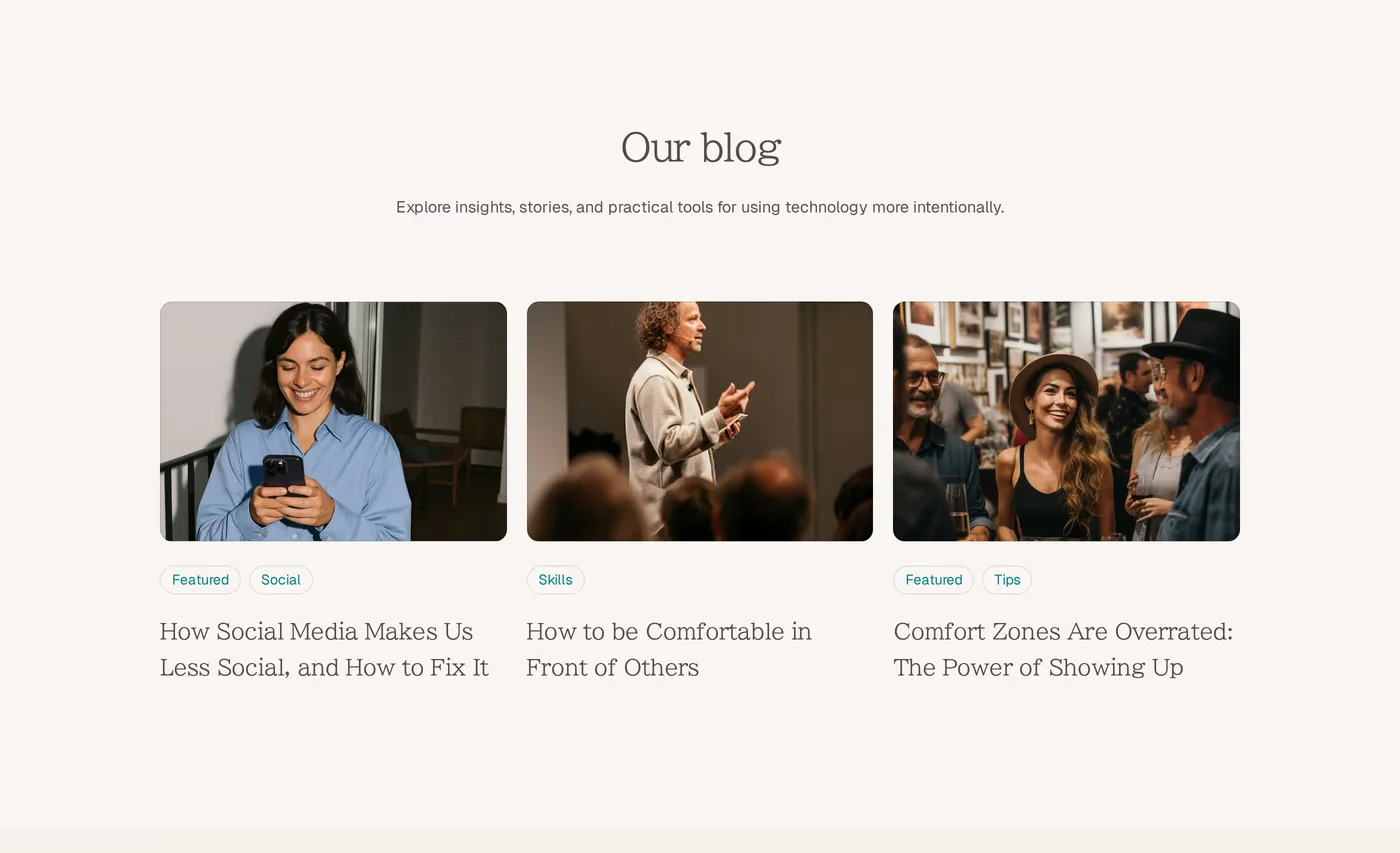 Presensio — screenshot of the blog section