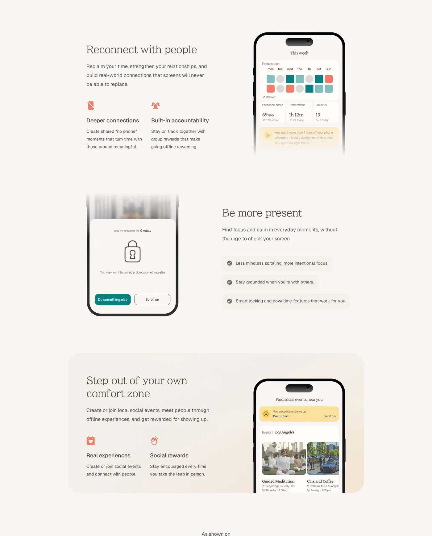 Presensio — screenshot of the features section