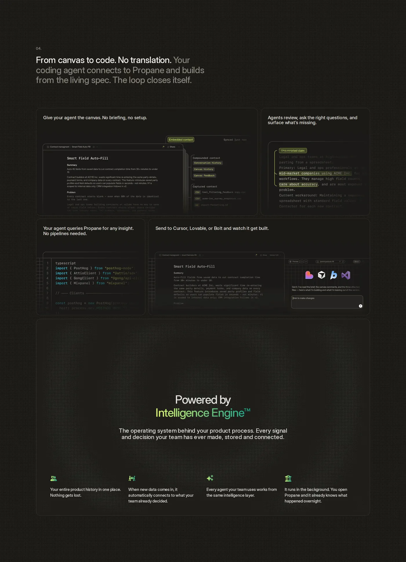 Propane — screenshot of the features section