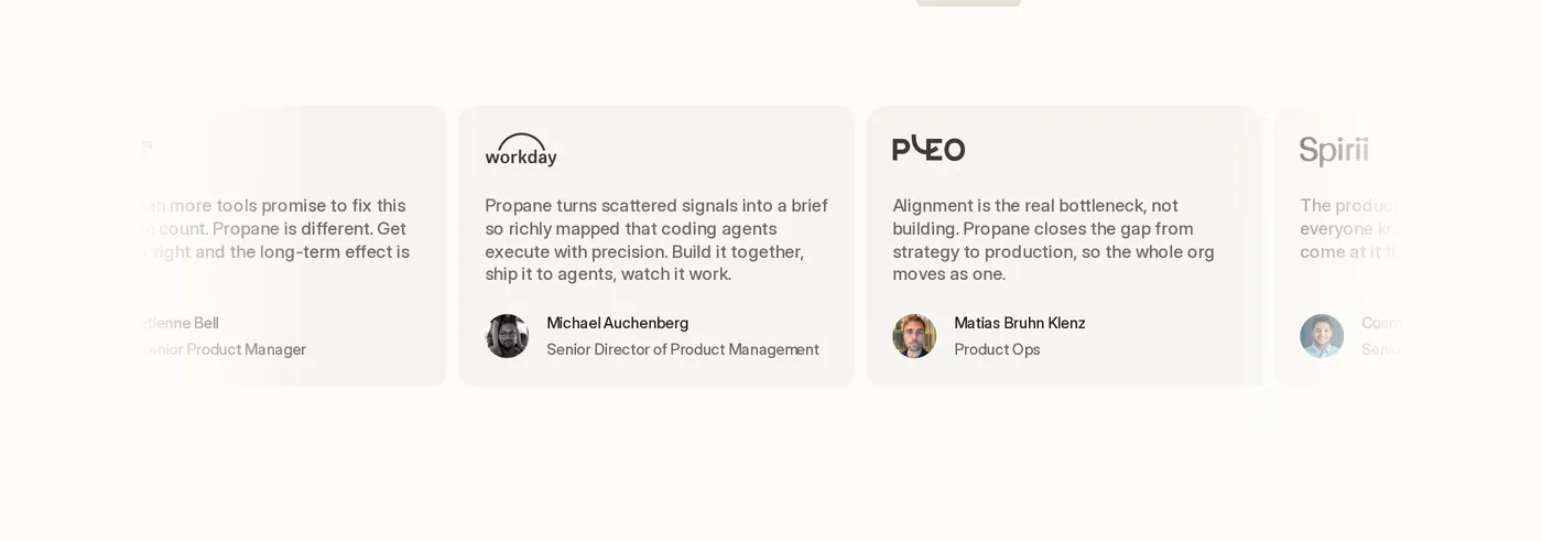 Propane — screenshot of the testimonials section