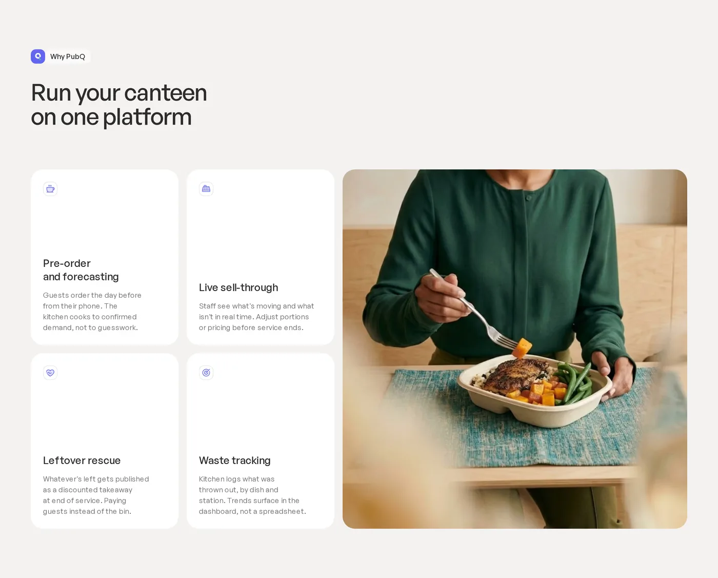 PubQ — screenshot of the features section