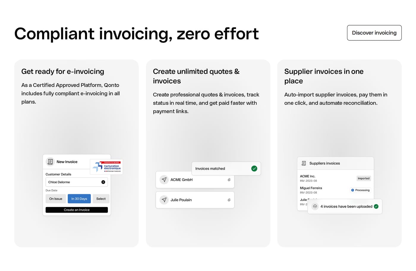 Qonto — screenshot of the features section