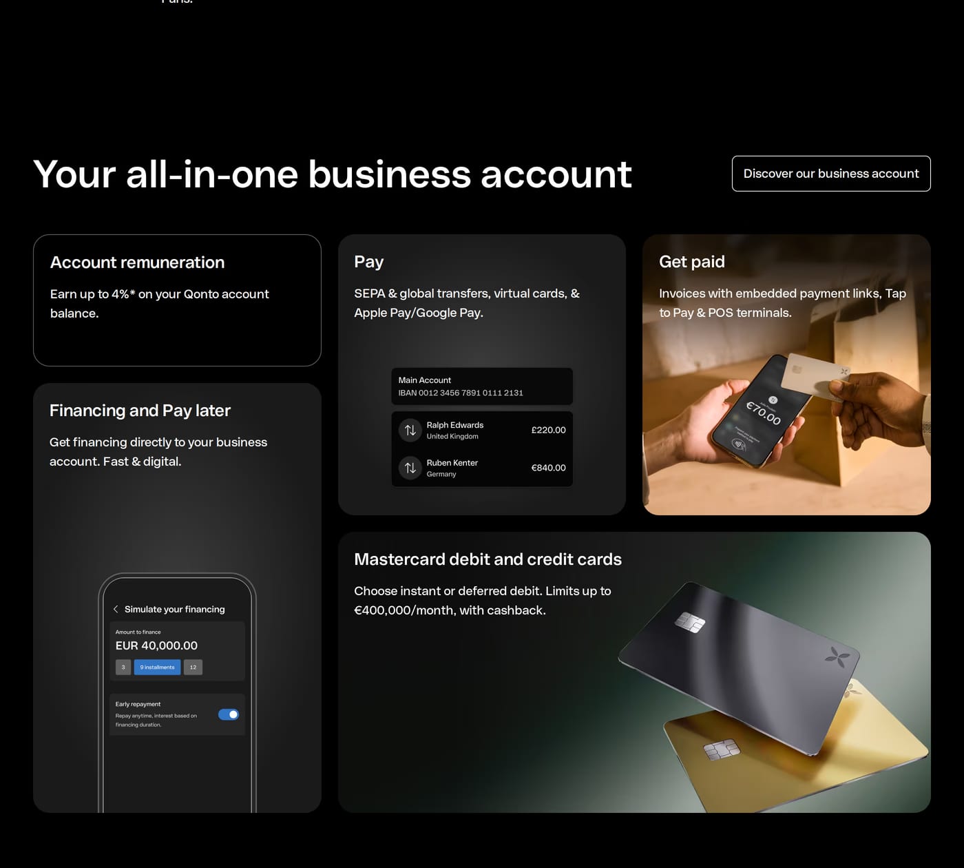 Qonto — screenshot of the features section