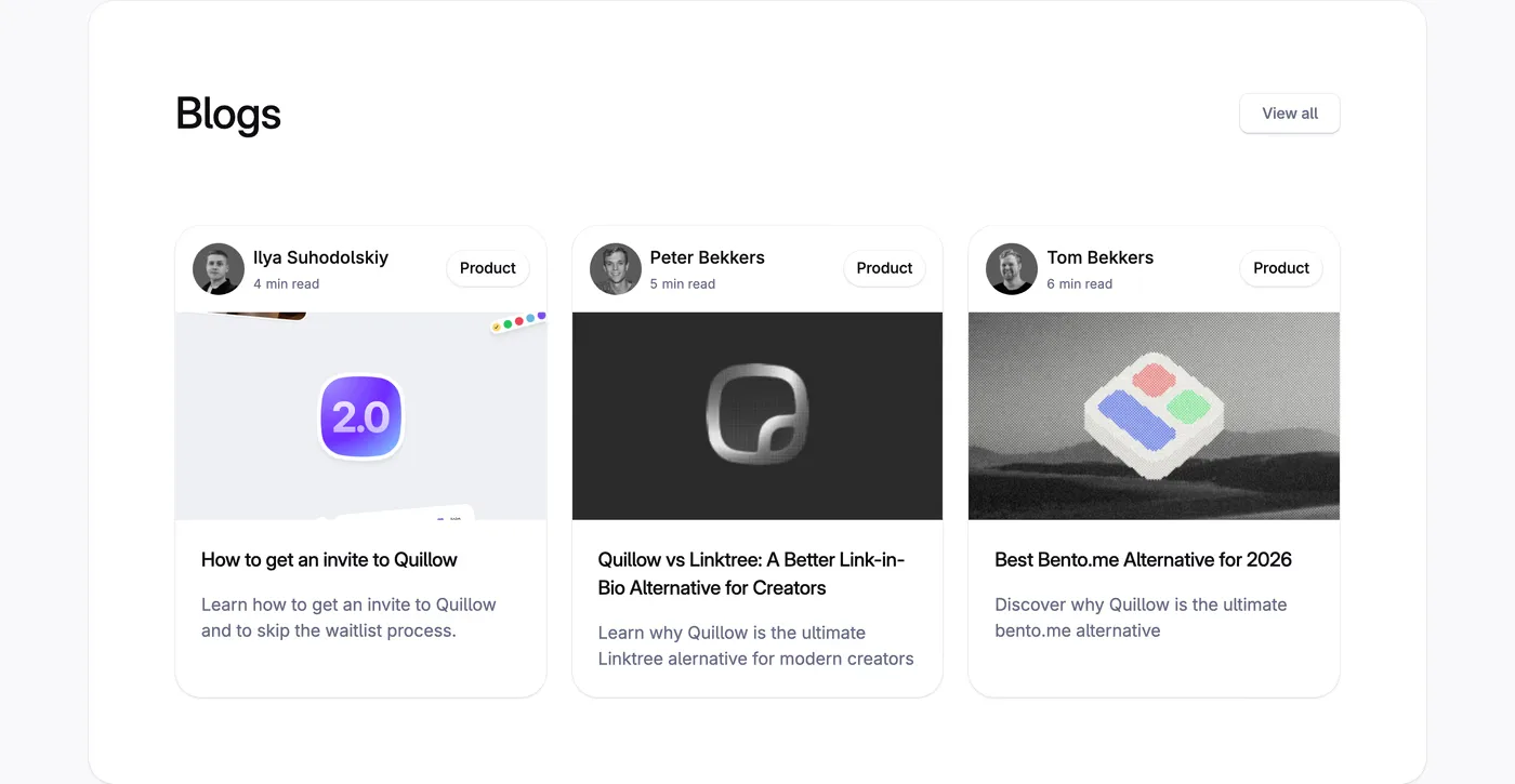 Quillow — screenshot of the blog section