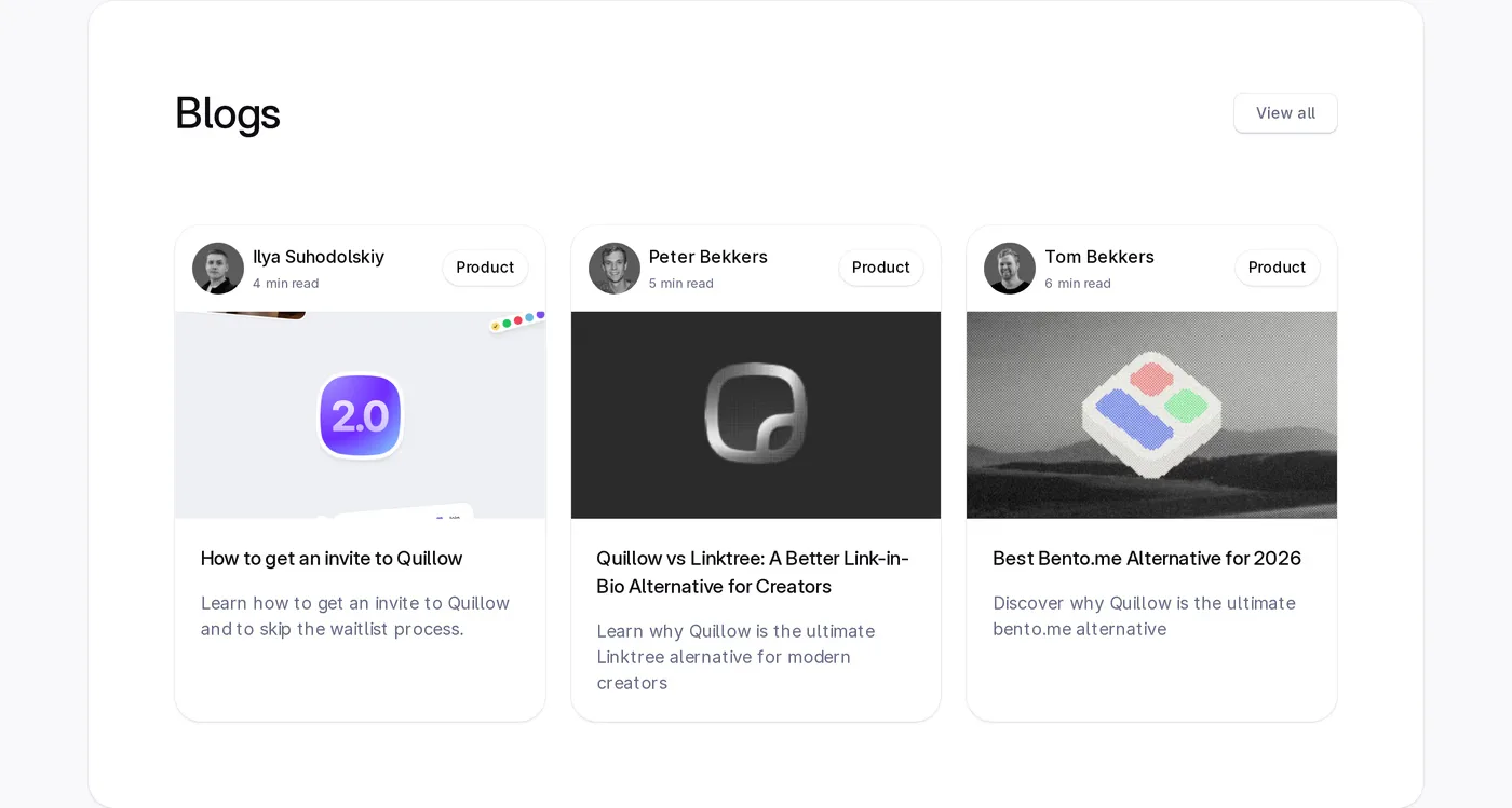Quillow — screenshot of the blog section