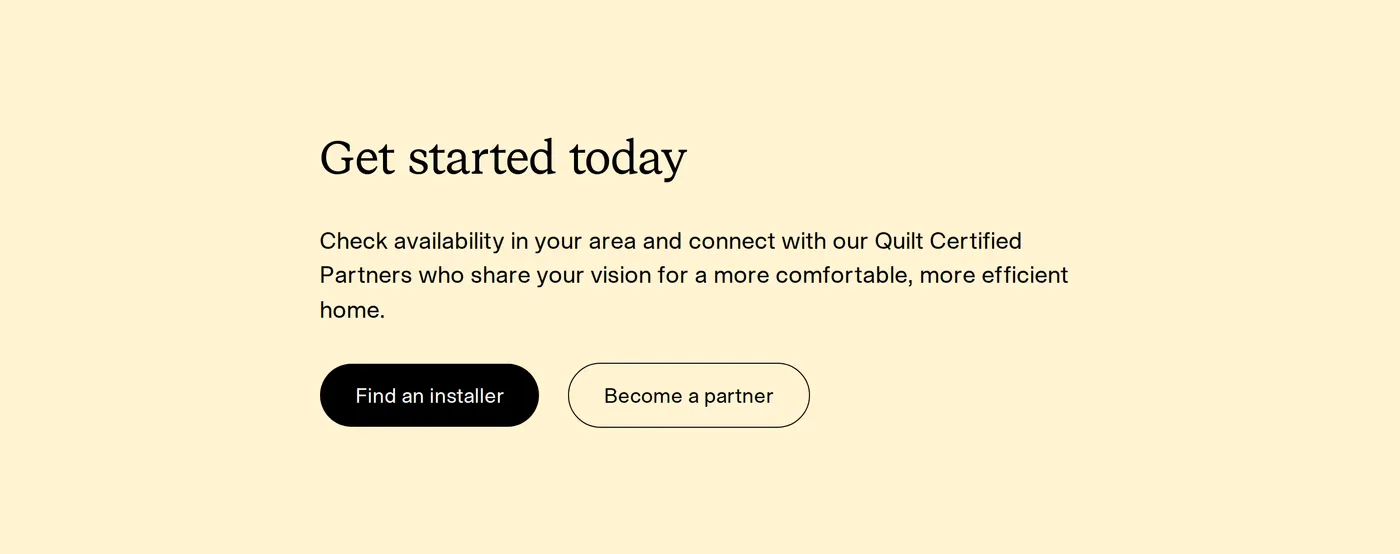 Quilt — screenshot of the call to action section