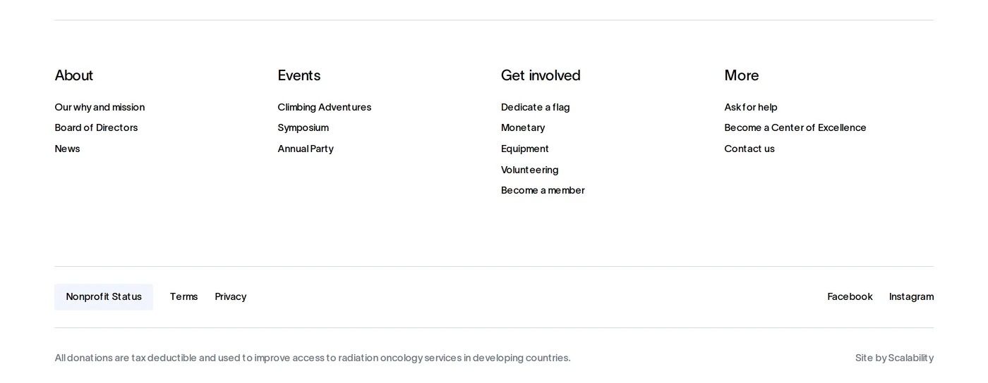 Radiating Hope — screenshot of the footer section