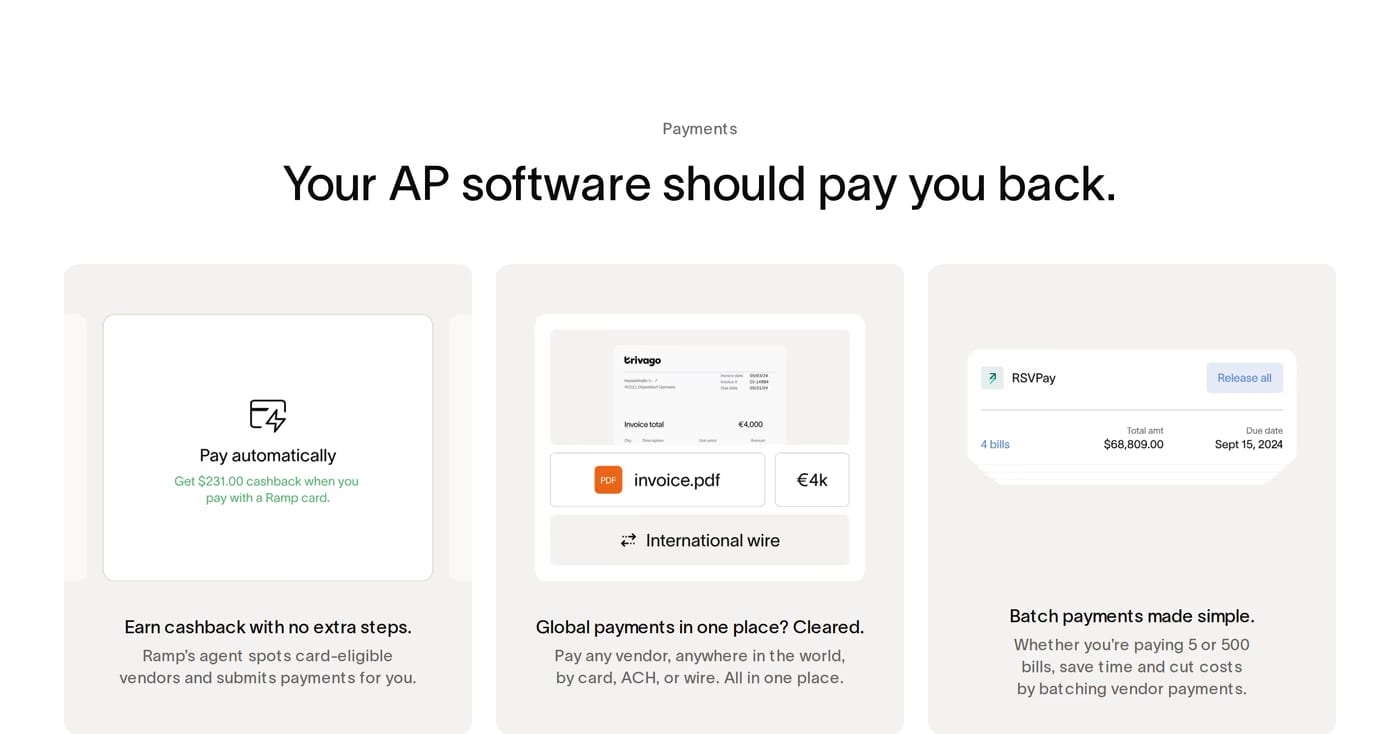Ramp Accounts Payable — screenshot of the features section