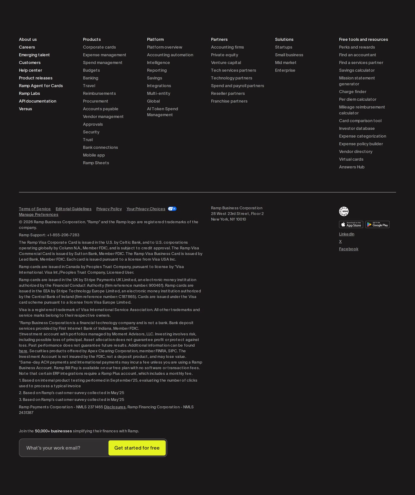 Ramp Accounts Payable — screenshot of the footer section