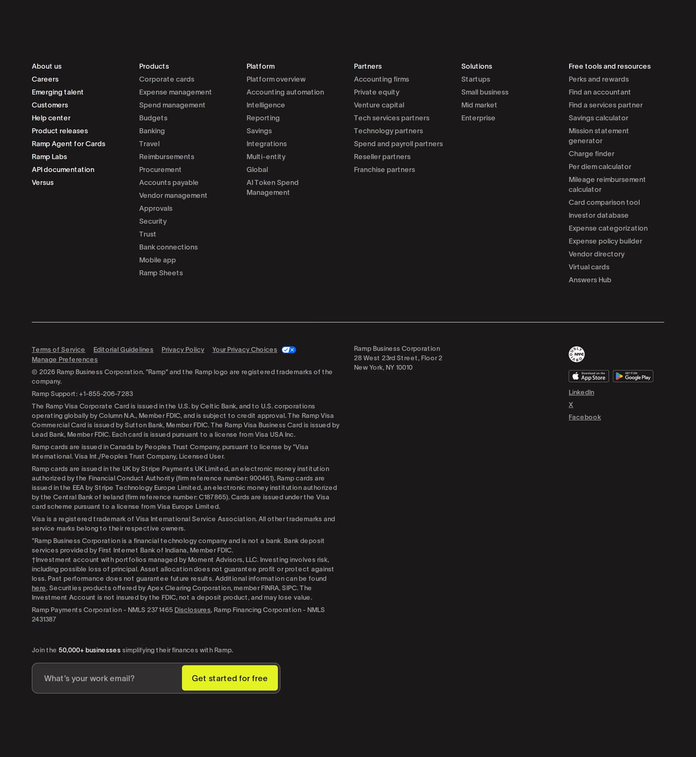 Ramp Travel — screenshot of the footer section