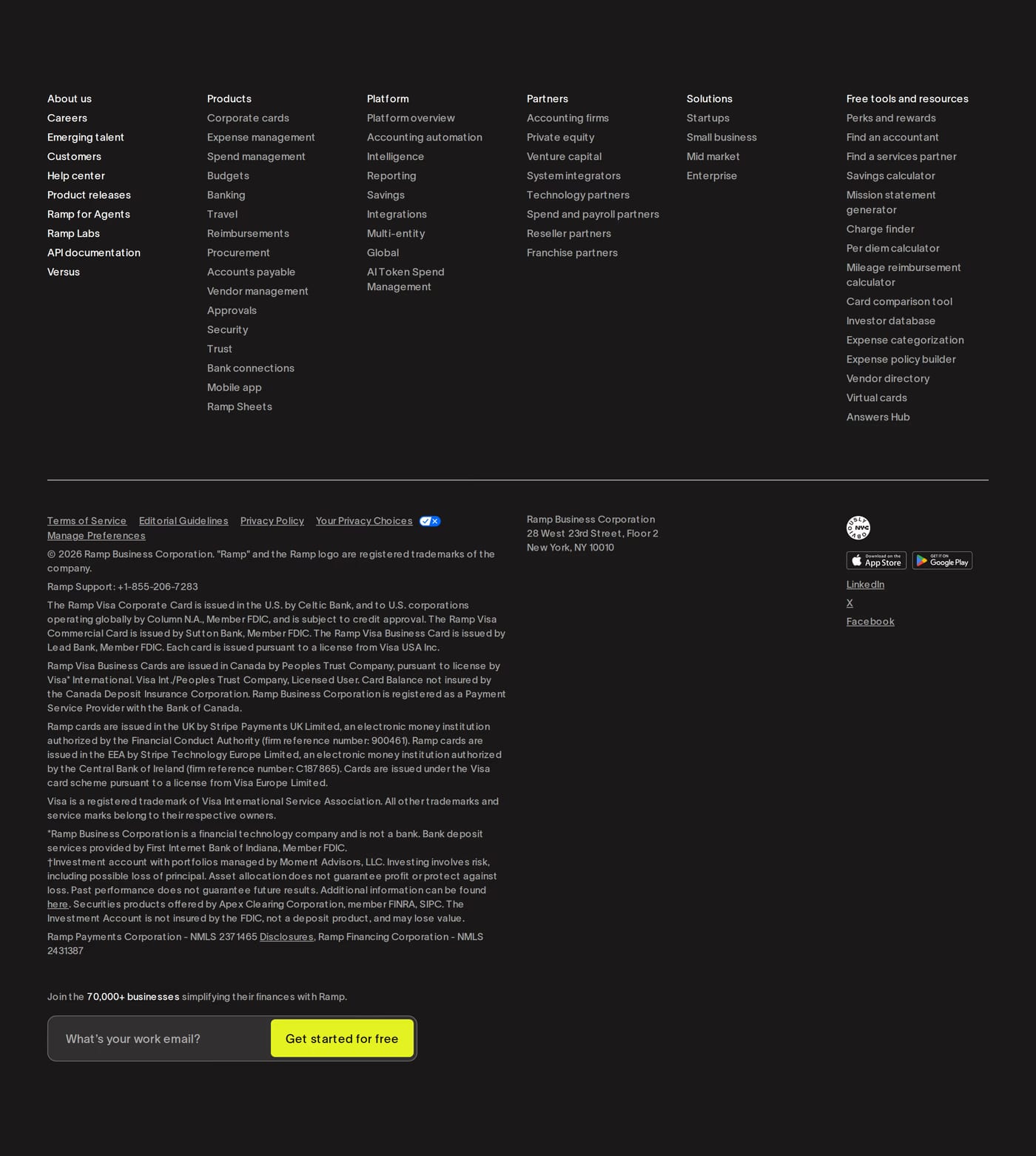 Ramp Travel — screenshot of the footer section