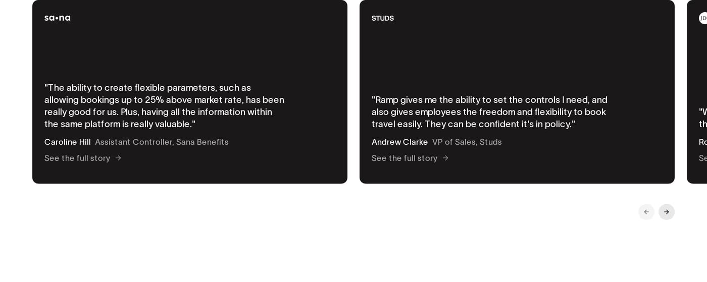 Ramp Travel — screenshot of the testimonials section