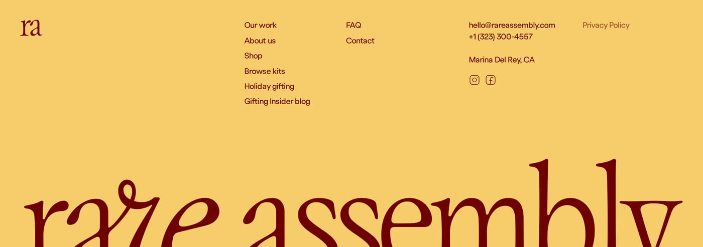 Rare Assembly — screenshot of the footer section