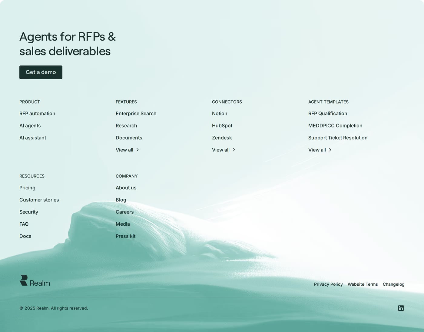 Realm — screenshot of the footer section