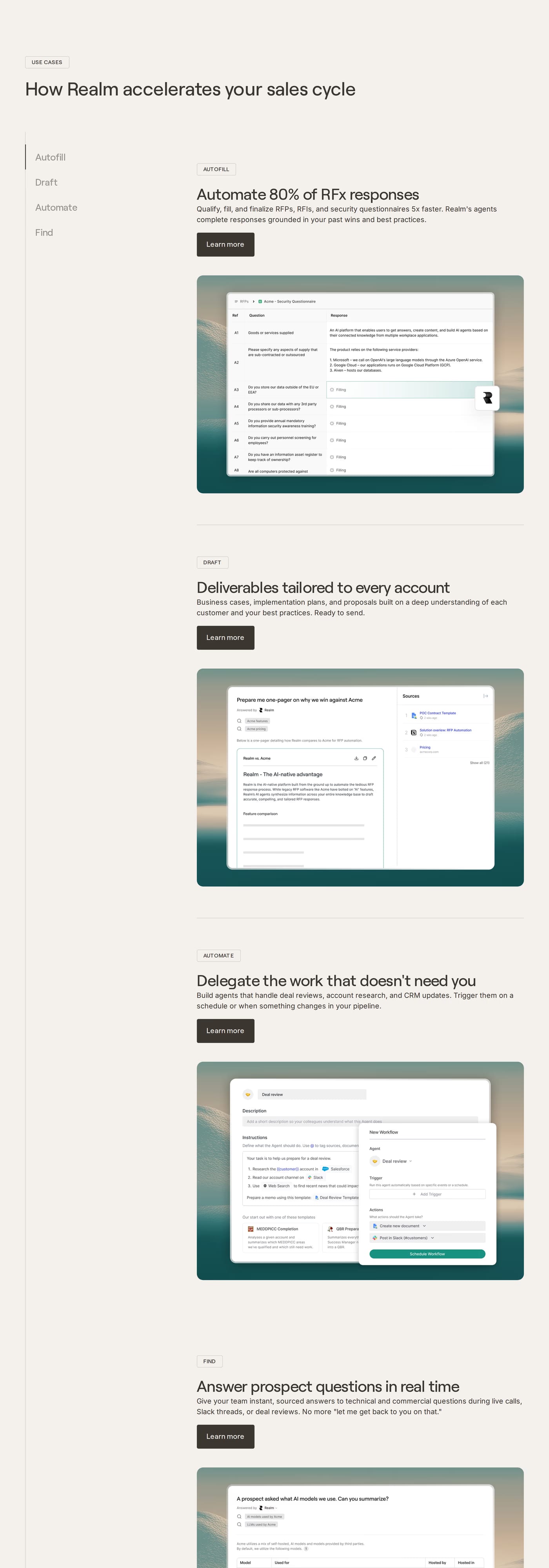 Realm — screenshot of the testimonials section