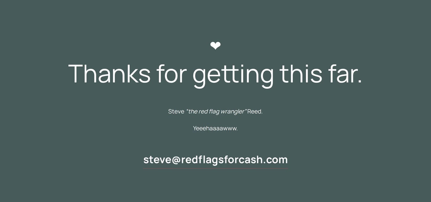 Red Flags For Cash — screenshot of the call to action section
