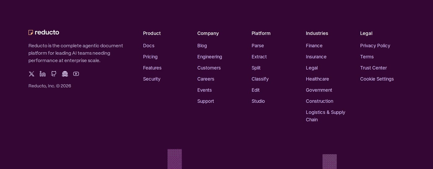 Reducto — screenshot of the footer section