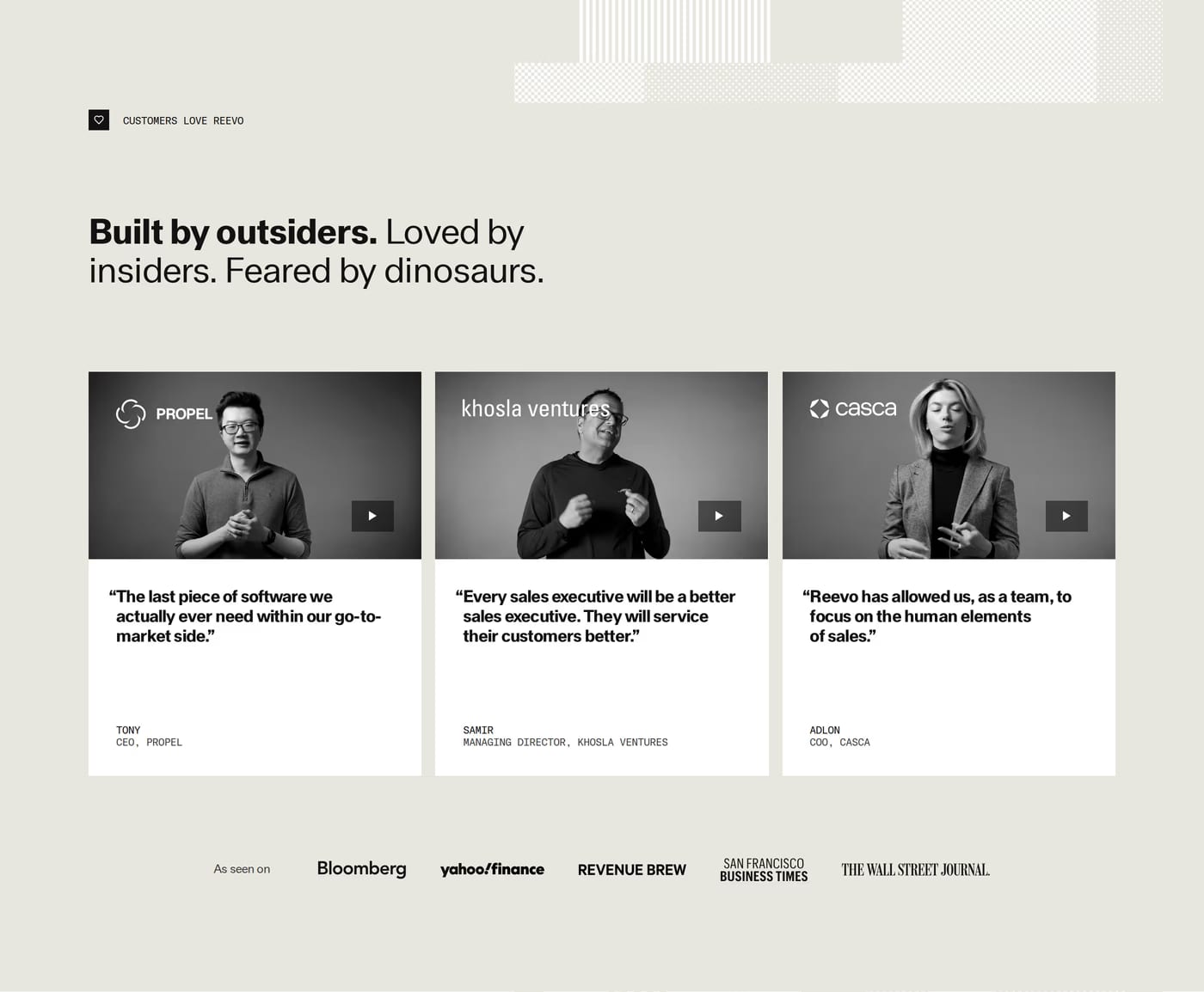 Reevo Testimonials section