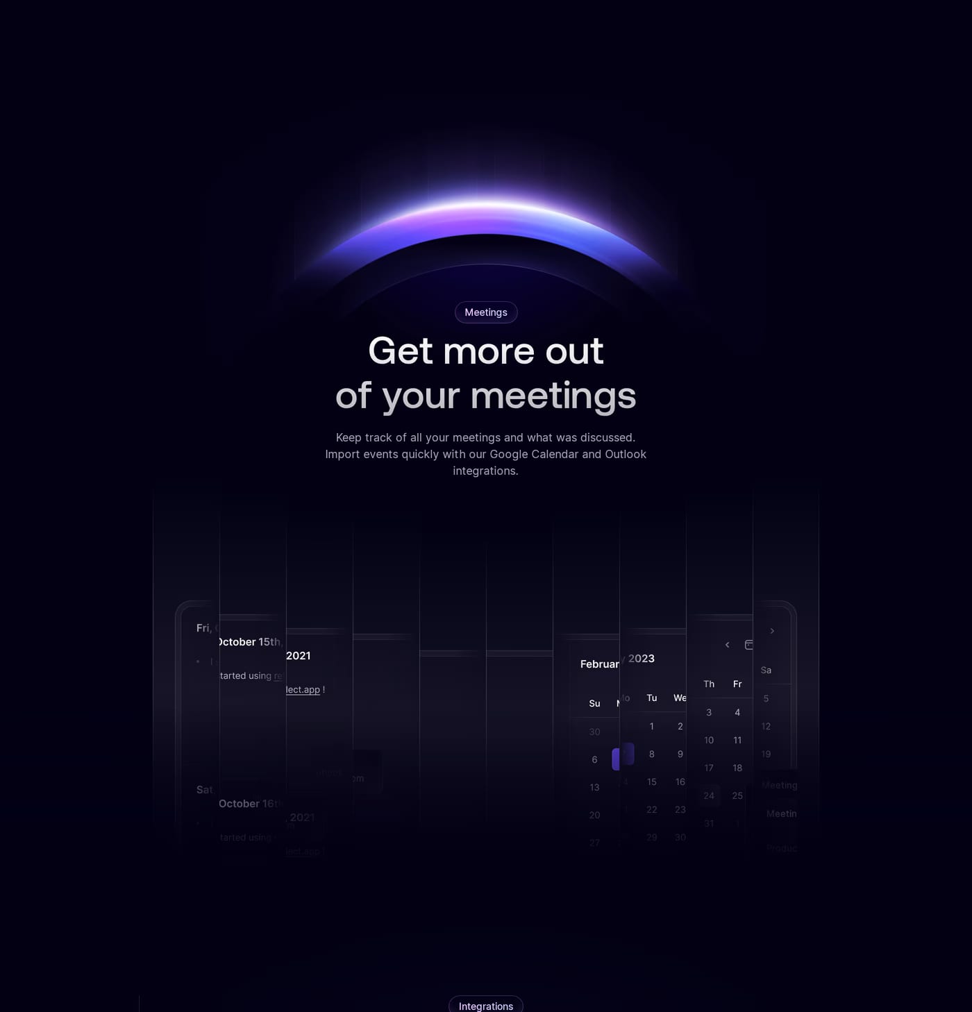 Reflect — screenshot of the features section