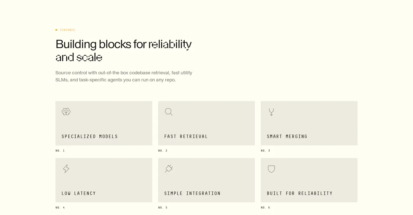 Relace — screenshot of the features section