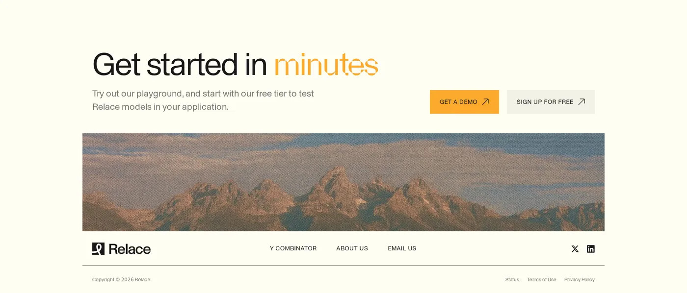 Relace — screenshot of the footer section