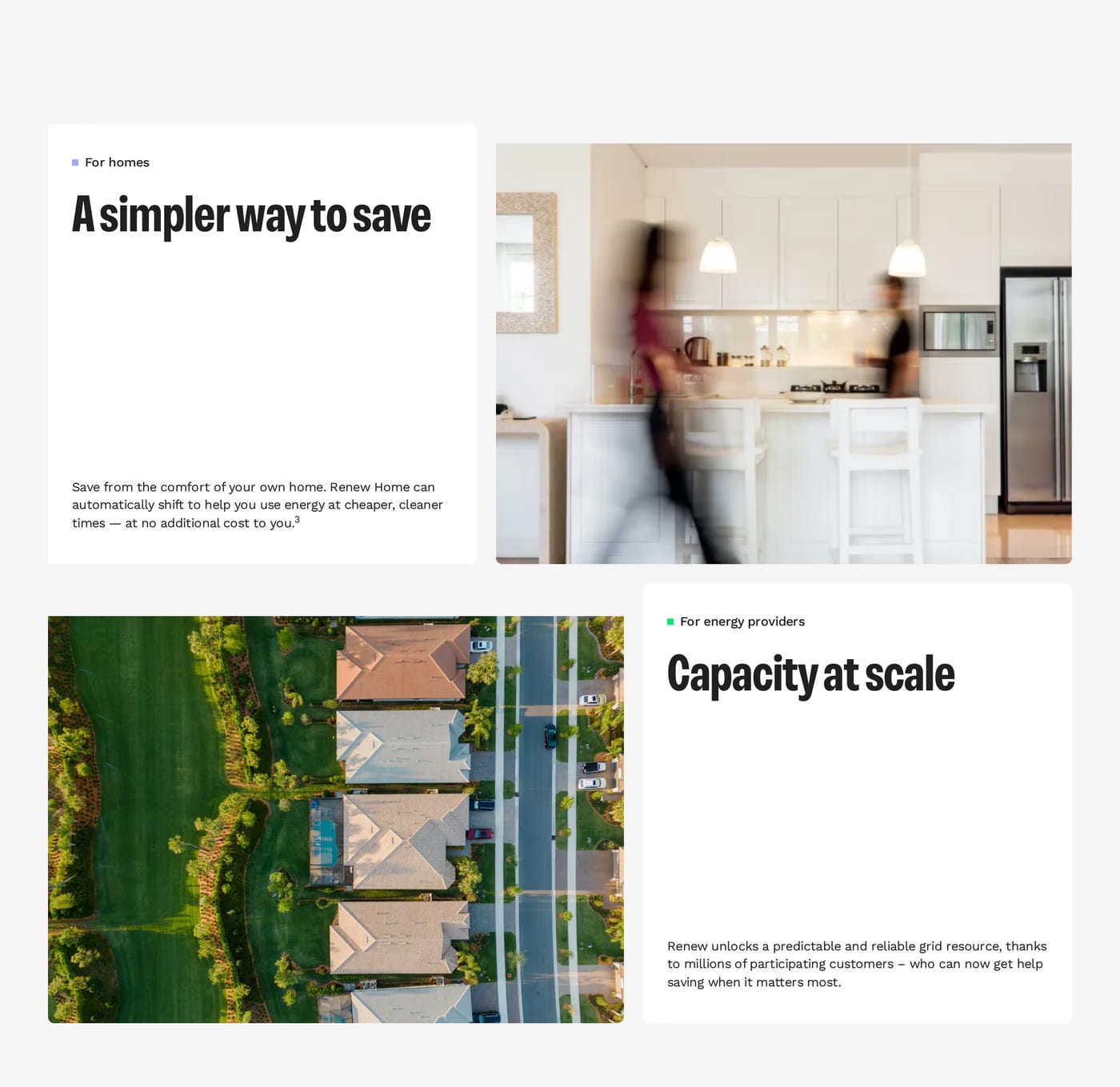 Renew Home — screenshot of the features section