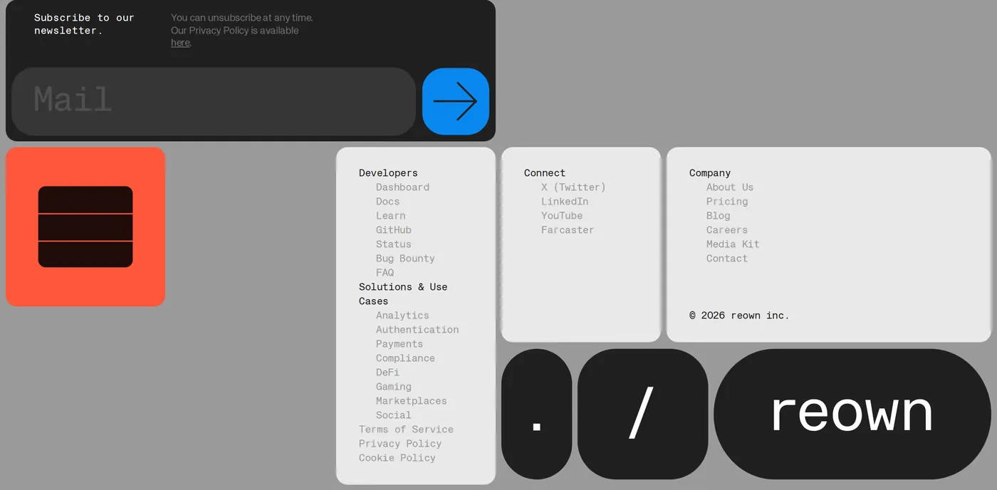 Reown — screenshot of the footer section