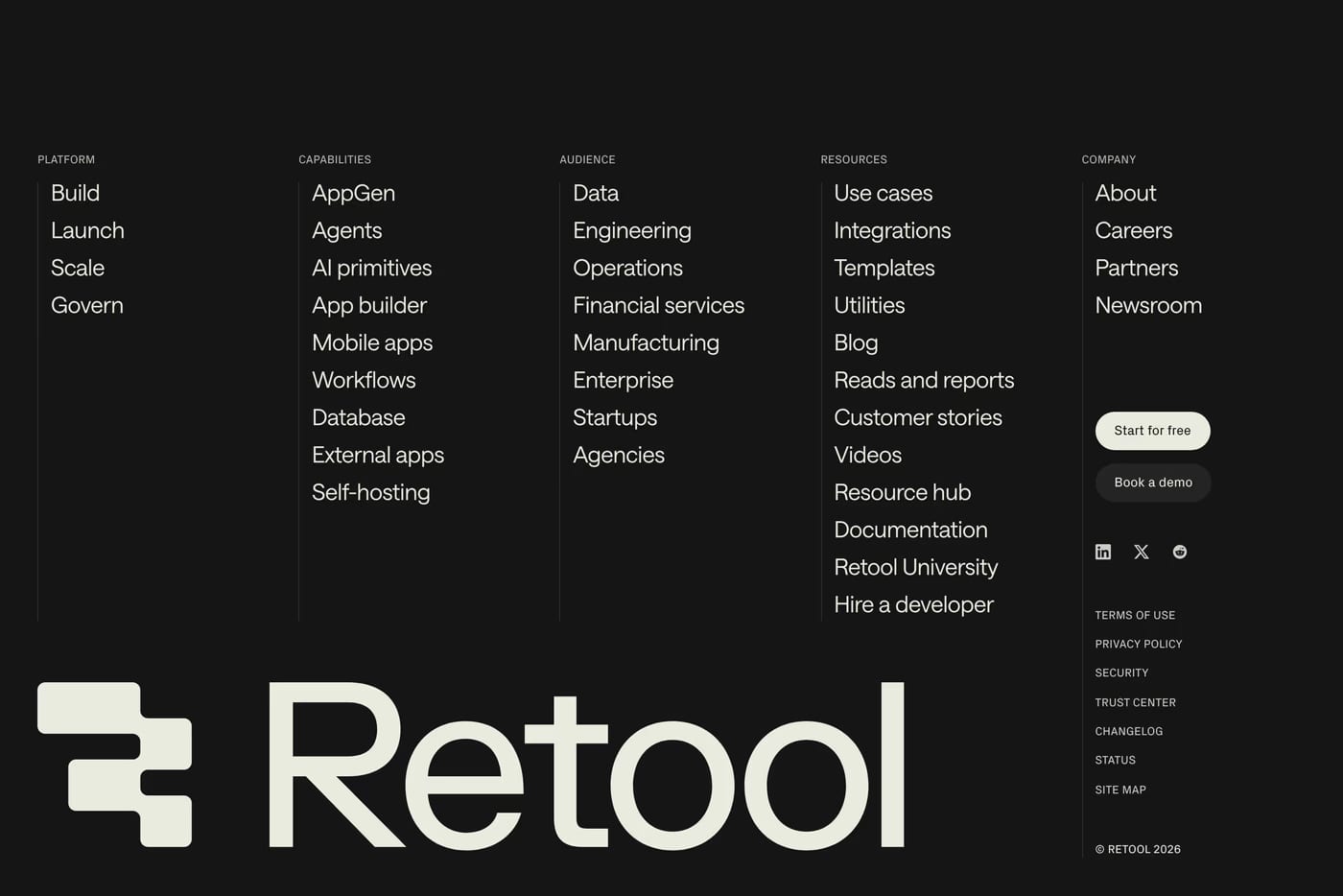 Retool — screenshot of the footer section