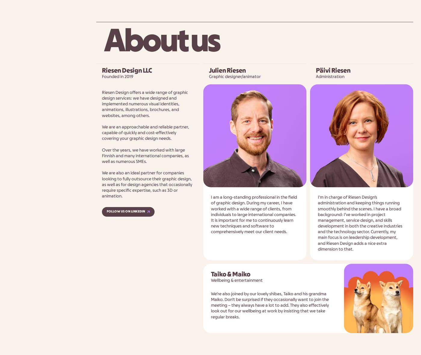 Riesen Design — screenshot of the about section