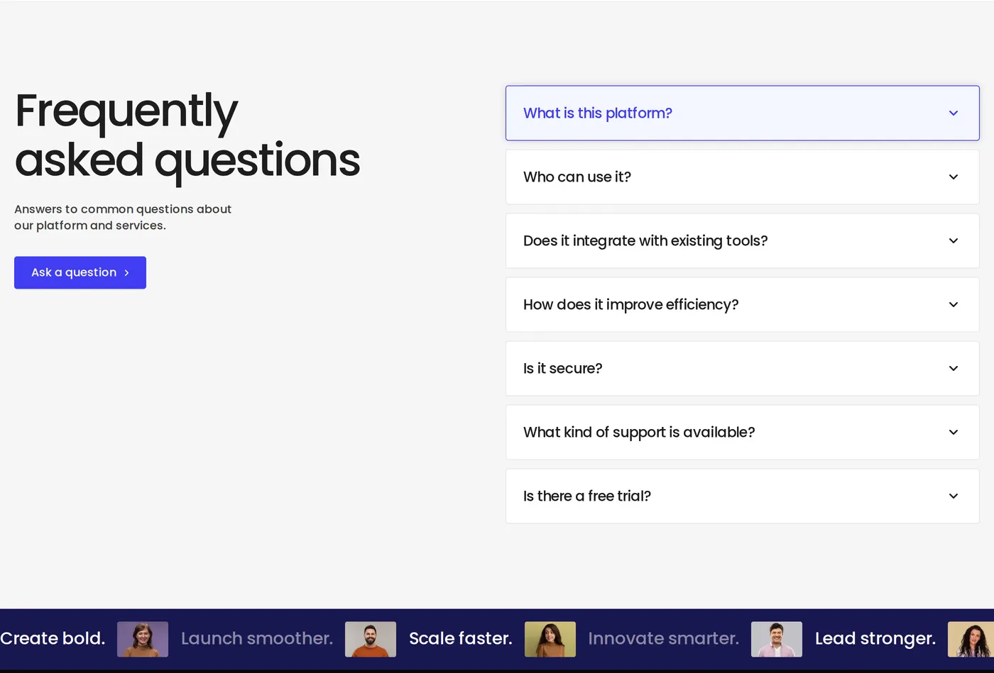 Roundsite — screenshot of the faq section