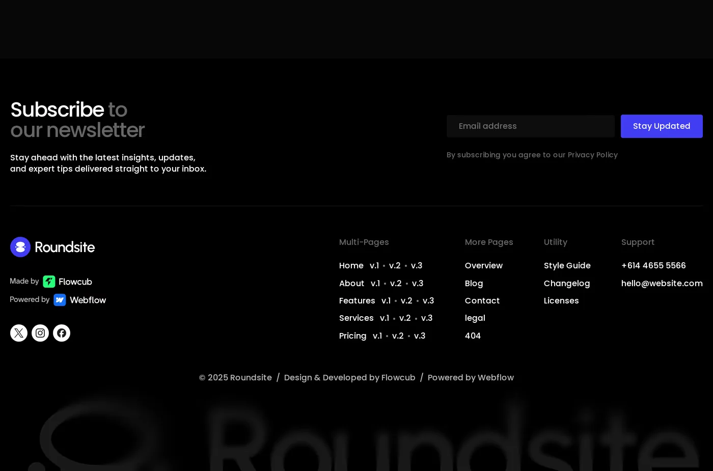 Roundsite — screenshot of the footer section