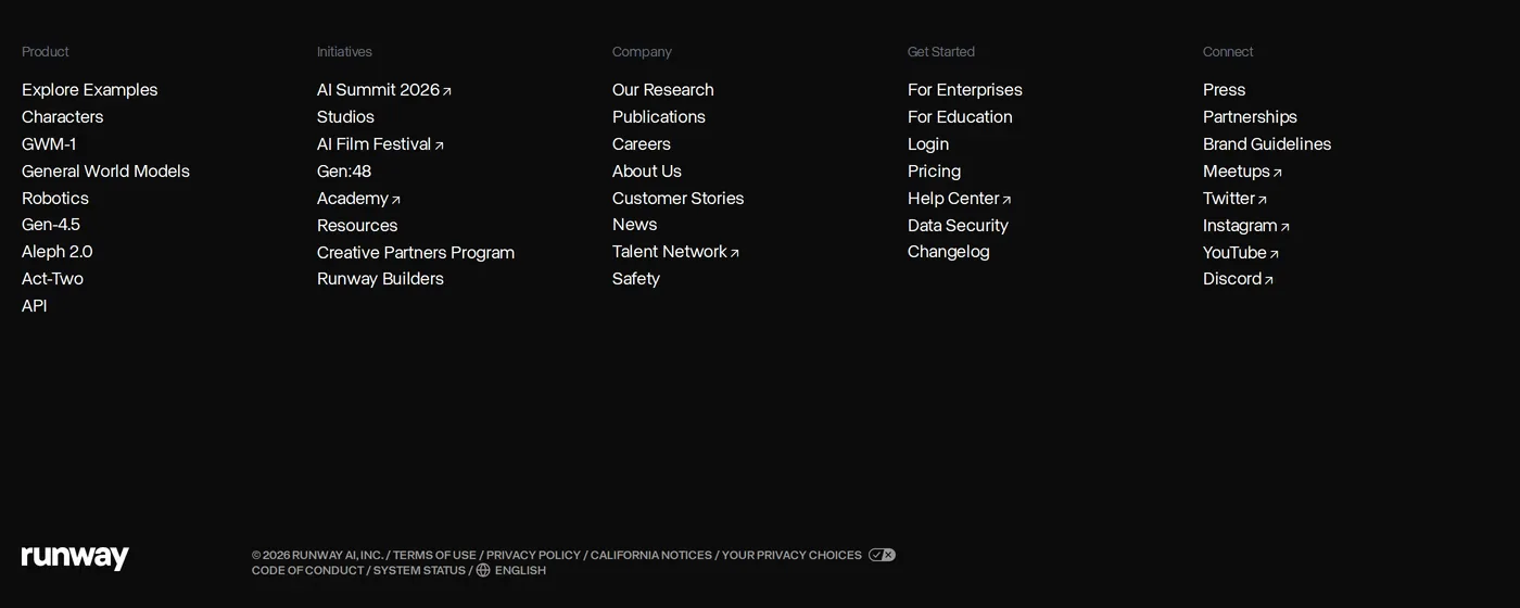 Runway — screenshot of the footer section