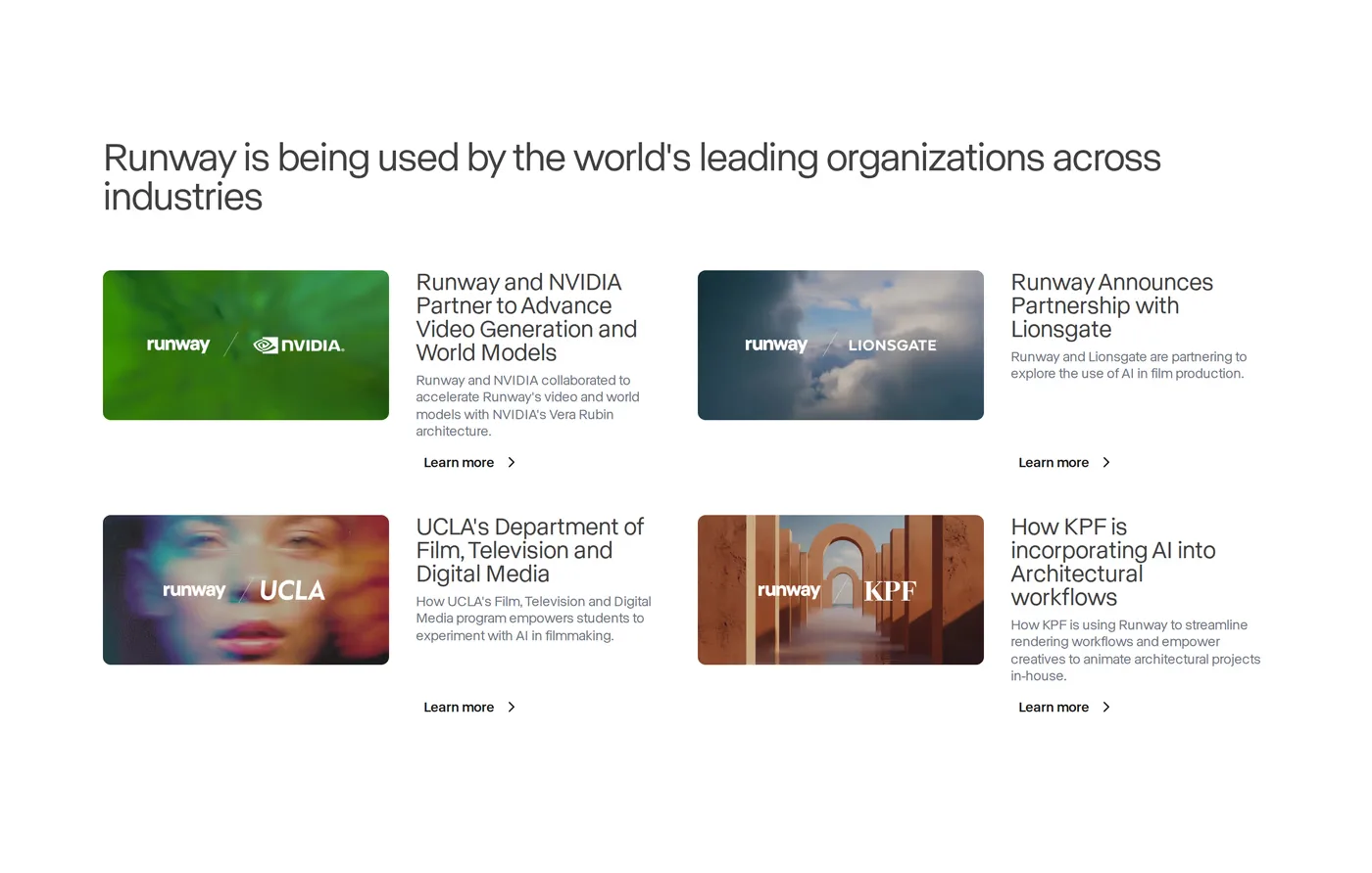 Runway — screenshot of the testimonials section