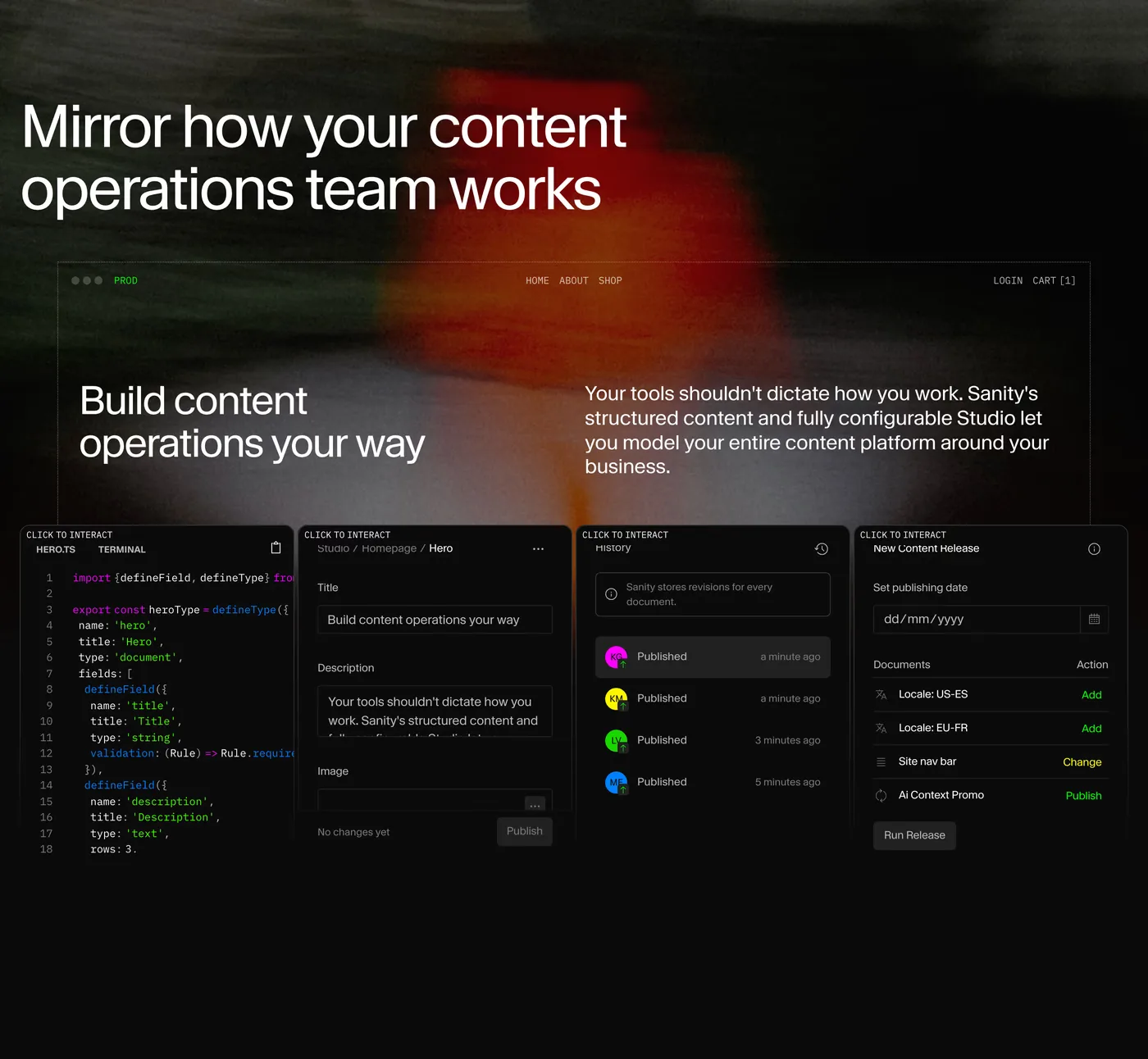 Sanity — screenshot of the features section