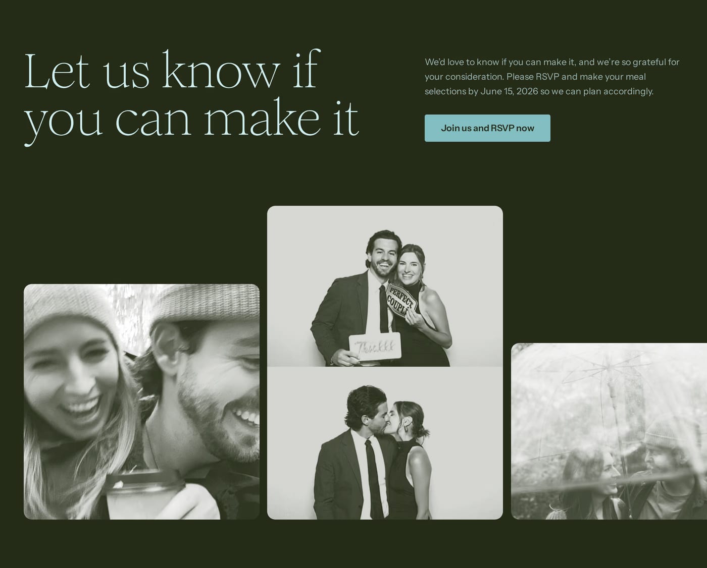 Sarah & Matt — screenshot of the call to action section