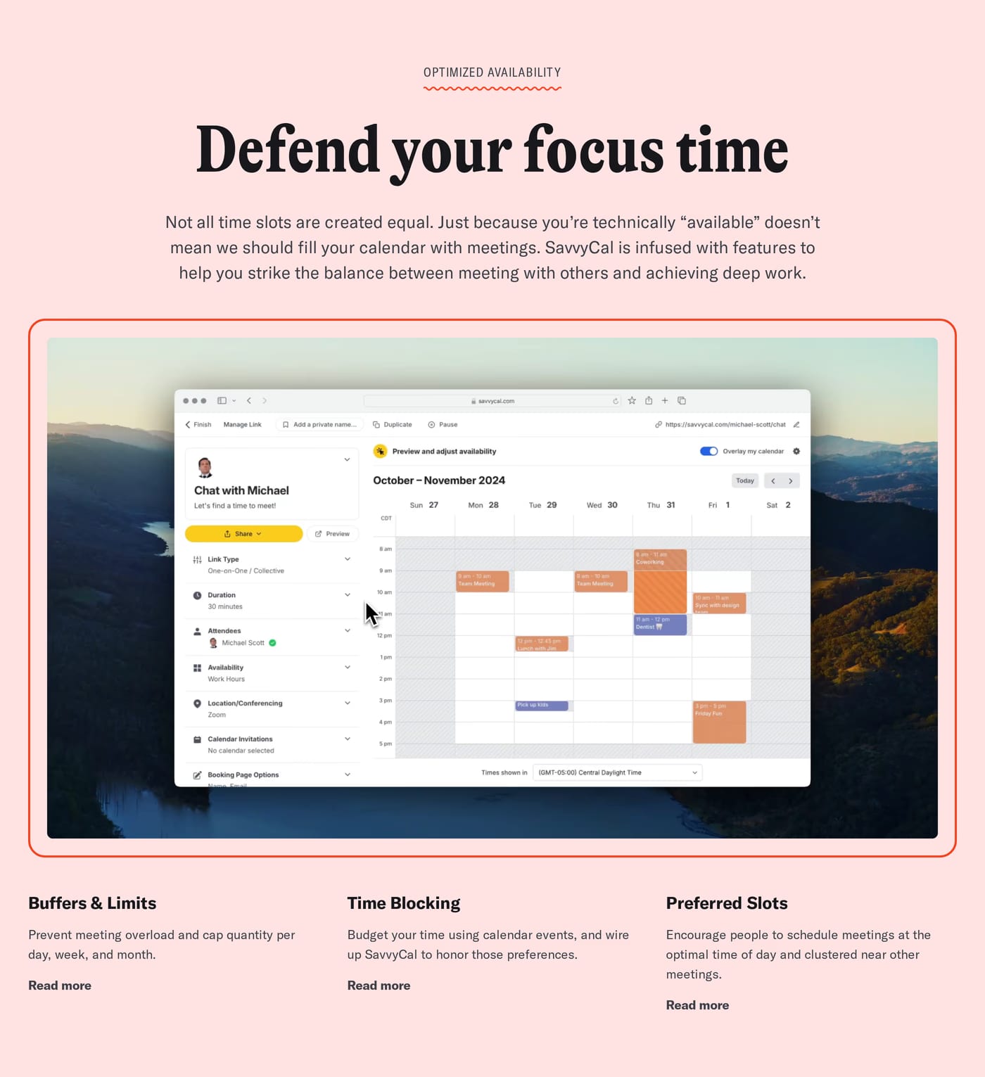Savvy cal Features section
